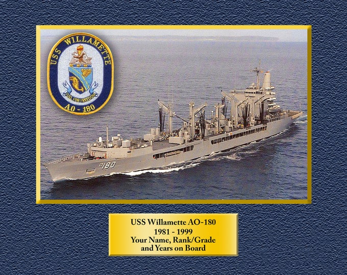 USS WILLAMETTE AO180 Custom Personalized 8.5 X 11 Print of US Navy Ships Unique Gift Idea for any Occasions