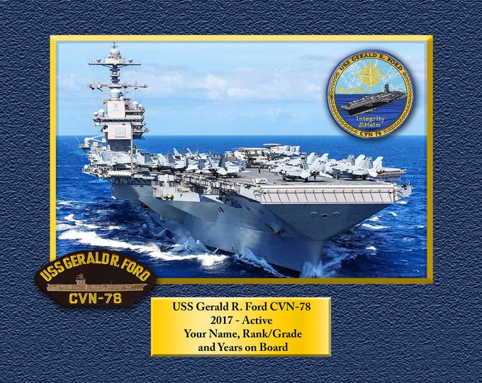 USS Gerald R. Ford CVN-78 Custom Personalized 8.5X11, 11X14 or16 X 20 Print on Pro. Paper or Canvas US Navy Ships Unique Gift Idea Occasions