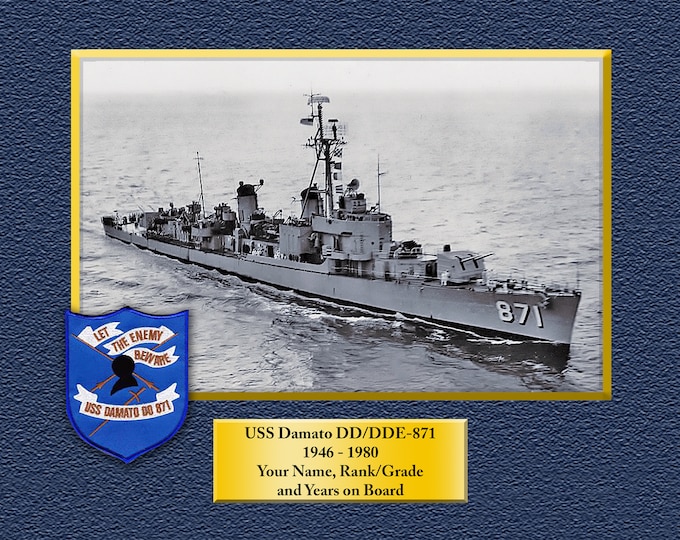 USS Damato DD/DDE871 Custom Personalized 8.5 X 11 Print of US Navy Ships Unique Gift Idea for any Occasions