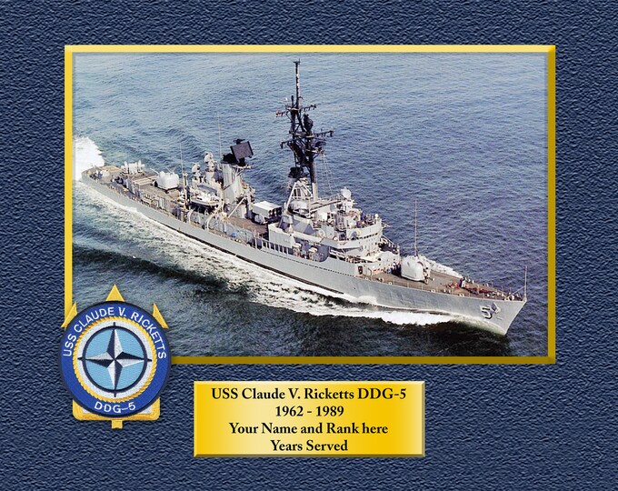 USS Claude V Ricketts DDG5 Custom Personalized 8.5 X 11 Print of US Navy Ships Unique Gift Idea for any Occasions