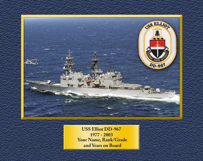 USS Elliot DD-967 Custom Personalized 8.5 X 11 Print of US Navy Ships Unique Gift Idea for any Occasions