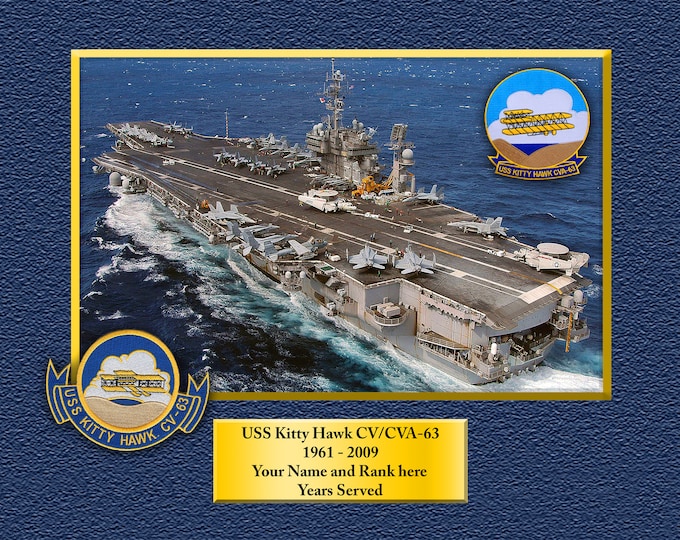 USS Kitty Hawk CV/CVA63 Custom Personalized 8.5X11, 11X14 or16 X 20 Print on Pro. Paper or Canvas US Navy Ships Unique Gift Idea Gifts
