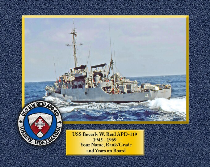USS Beverly W. Reid APD-119 Custom Personalized 8.5 X 11 Print of US Navy Ships Unique Gift Idea for any Occasions