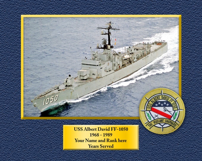 USS Albert David FF1050 Custom Personalized 8.5 X 11 or 11X14 Print on Pro Semi-Matte or Exhibition Canvas of US Navy Ship Unique Gift Idea