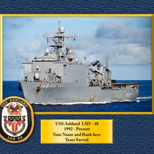 USS ASHLAND LSD48 Custom Personalized 8.5 X 11 Print of US Navy Ships Unique Gift Idea for any Occasions