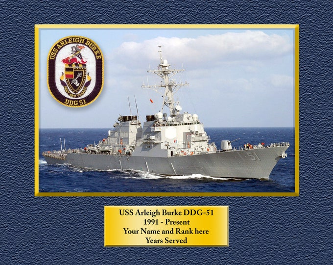 USS Arleigh Burke DDG 51 Custom Personalized 8.5 X 11 Print of US Navy Ships Unique Gift Idea for any Occasions