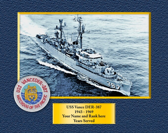 USS Vance DER-387 Custom Personalized 8.5 X 11 Print of US Navy Ships Unique Gift Idea for any Occasions