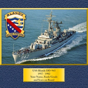 USS Blandy DD943 Custom Personalized 8.5 X 11 Print of US Navy Ships Unique Gift Idea for any Occasions