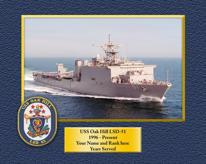 USS Oak Hill LSD51 Custom Personalized 8.5 X 11 Print of US Navy Ships Unique Gift Idea for any Occasions