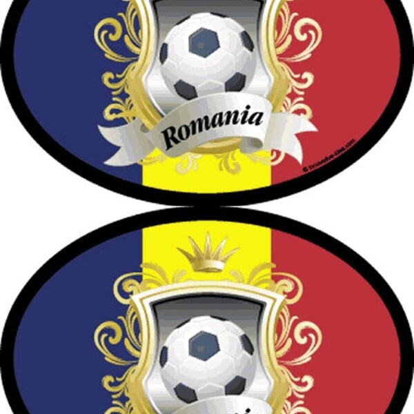 Pack of Two Flag-It Brand Romania Soccer Oval Decal Stickers, 3.5"x 4.75" Waterproof Industrial Strength Vinyl Stickers Decals