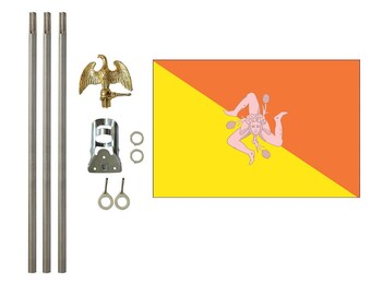 Kit de bandera siciliana de poliéster de 3x5 con mástil de 6 pies; incluye una bandera de poliéster de 3'x5', un mástil de aluminio de 6' de largo y 3/4" de diámetro y un soporte.