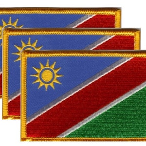 Pack of 3 Namibia Patches 3.50" x 2.25", Three International Embroidered Iron On or Sew On Flag Patch Emblems