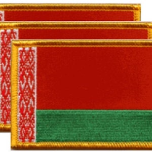 Pack of 3 Belarus Patches 3.50" x 2.25", Three International Embroidered Iron On or Sew On Flag Patch Emblems