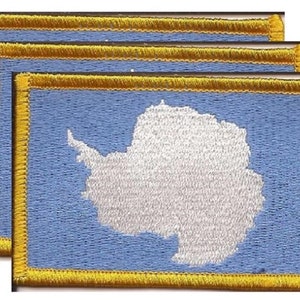 Pack of 3 Antarctica Patches 3.50" x 2.25", Three International Embroidered Iron On or Sew On Flag Patch Emblems