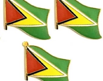 Insignias de solapa con la bandera de Guyana - Pines de esmalte patrióticos, paquete de 3