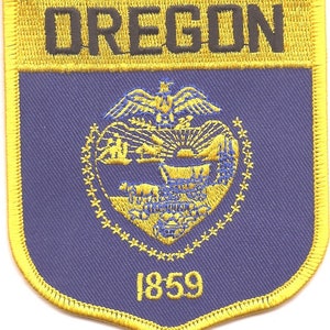 World Flags Direct Oregon Shield Patch; Measure 3 1/8'" x 3 1/2", Embroidered Iron On or Sew On Shield Patch Flag Emblem