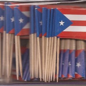 100 Puerto Rico Cupcake Toothpick Flags, 100 Small Mini Puerto Rican Flag Cupcake Toothpicks or Cocktail Picks