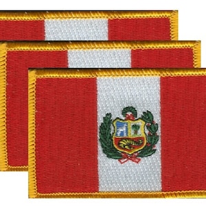 Pack of 3 Peru Patches 3.50" x 2.25", Three International Embroidered Iron On or Sew On Flag Patch Emblems