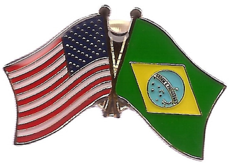 International Friendship Enamel Tie and Hat Badges Pack of 3 Brazil and USA Crossed Double Flag Lapel Pins