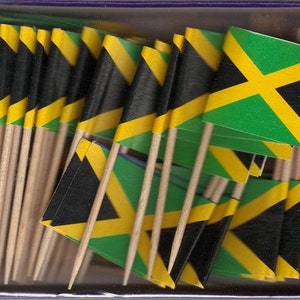 100 Jamaica Cupcake Toothpick Flags, 100 Small Mini Jamaican Flag Cupcake Toothpicks or Cocktail Picks
