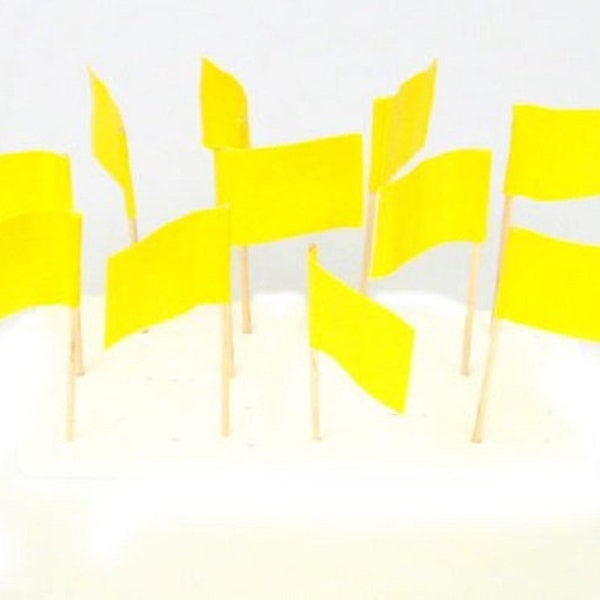 100 Solid Yellow Cupcake Toothpick Flags, 100 Small Mini Yellow Flag Cupcake Toothpicks or Cocktail Picks