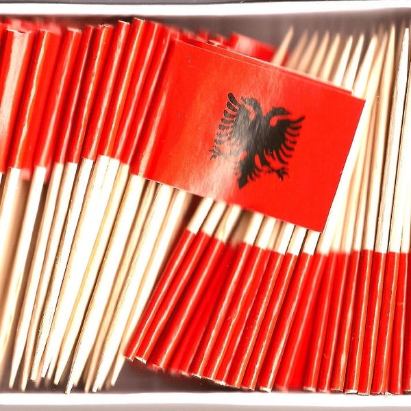 100 Albania Cupcake Toothpick Flags, 100 Small Mini Albanian State Flag Cupcake Toothpicks or Cocktail Picks