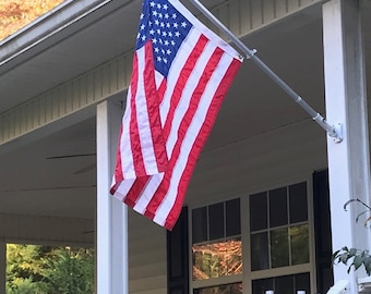 MADE IN USA 2X3 Foot Embroidered American Flag With 4' Aluminum Tangle Free Rotating Flagpole and Mounting Bracket