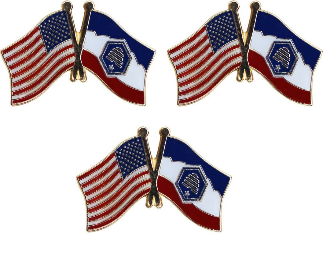 Pack of 3 Utah Beehive and USA Crossed Double Flag Lapel Pins