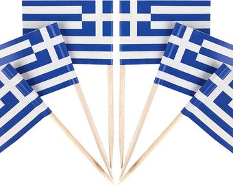 Greek Flag Cupcake Toppers, Mini Cocktail Picks, Party Decorations (100 Pack)