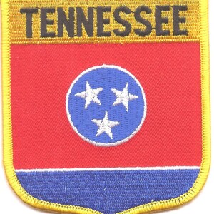 World Flags Direct Tennessee Shield Patch; Measure 3 1/8'" x 3 1/2", Embroidered Iron On or Sew On Shield Patch Flag Emblem