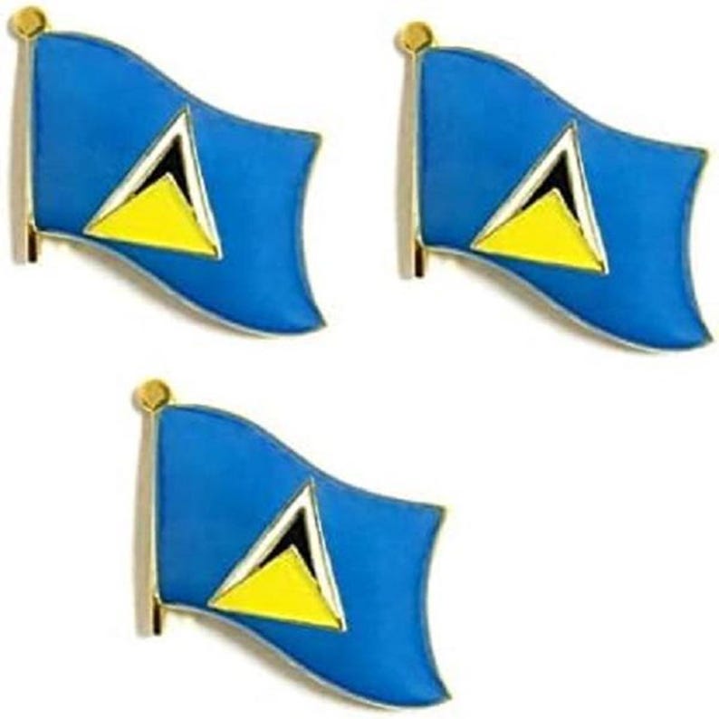 St. Lucia Flag Lapel Pin Badges - Enamel & Gold, Pack of 3 afbeelding 1