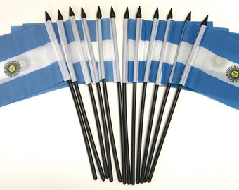 Pack of 12 4"x6" Argentina Polyester Miniature Office Desk & Little Table Flags, 1 Dozen Country 4x6 Small Hand Waving Stick Flags