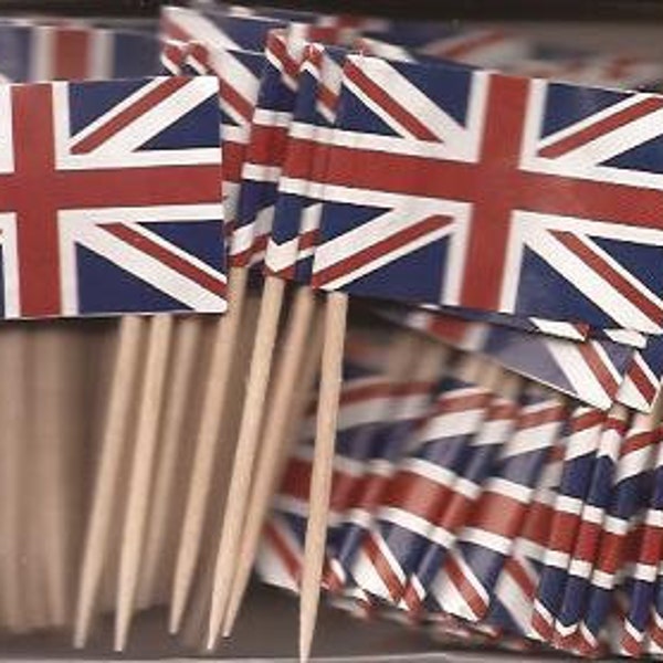 100 United Kingdom Cupcake Toothpick Flags, 100 Small Mini Great Britain Flag Cupcake Toothpicks or Cocktail Picks