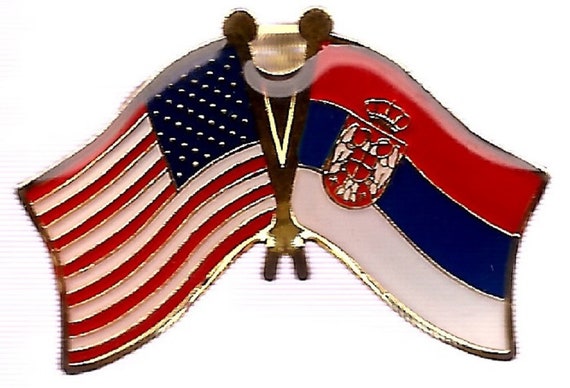 Flag Double Waving Lapel Hat Tie Pin Made in USA Serbia Flag and U.S 