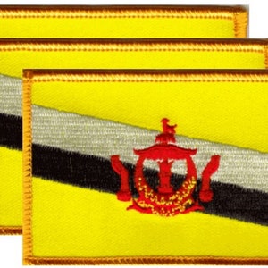 Pack of 3 Brunei Patches 3.50" x 2.25", Three International Embroidered Iron On or Sew On Flag Patch Emblems