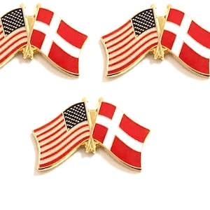Denmark and USA Crossed Double Flag Lapel Pins, Pack of 3 Bild 1