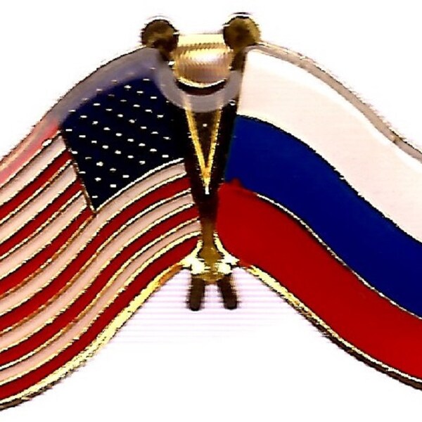 Pack of 3 Russia and USA Crossed Double Flag Lapel Pins, International Friendship Enamel Tie and Hat Badges