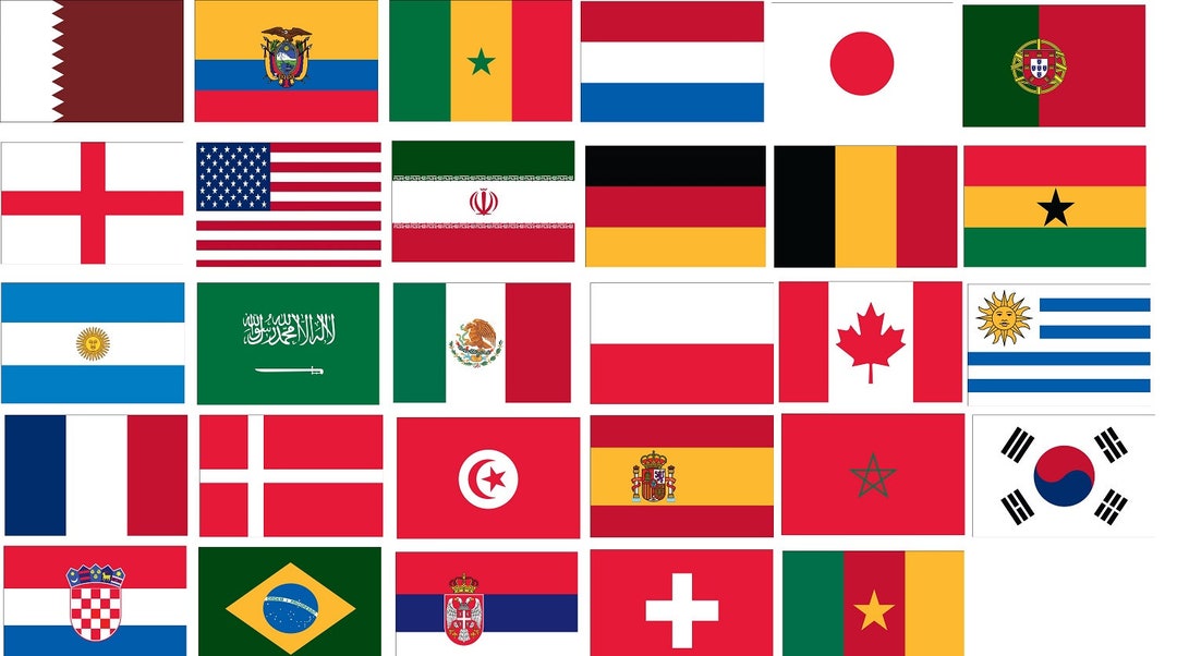 Drapeaux de la COUPE DU MONDE MASCULINE 2022 Ensemble de 32 drapeaux en  polyester 2'x3' Un drapeau poly 2x3 avec œillets en laiton pour chaque  équipe