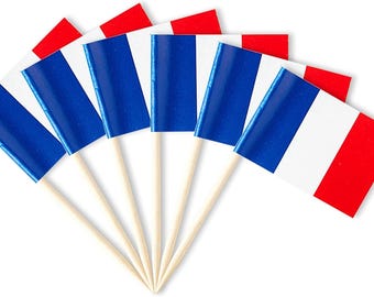 French Flag Cupcake Toppers, Cocktail Picks, Party Decorations (100 Pack)