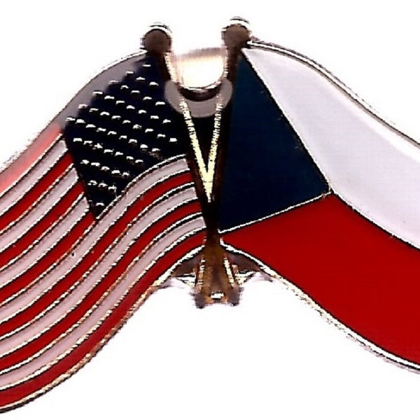 Pack of 3 Czech Republic and USA Crossed Double Flag Lapel Pins, International Friendship Enamel Tie and Hat Badges