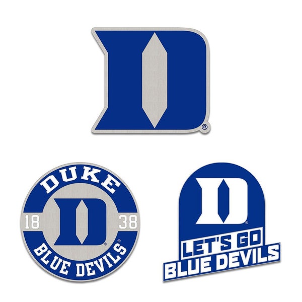 Duke Collector Lapel Pin Set; Three Blue Devil Pins, College NCAA Enamel Tie and Hat Badges