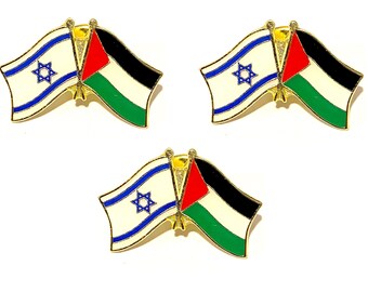 Pack of 3 Israel and Palestine Crossed Double Flag Lapel Pins, International Friendship Enamel Tie and Hat Badges