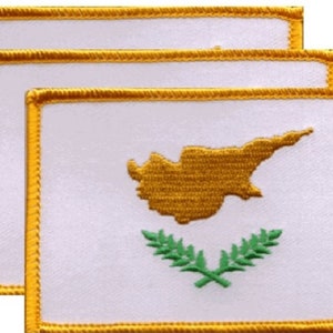 Pack of 3 Cyprus Patches 3.50" x 2.25", Three International Embroidered Iron On or Sew On Flag Patch Emblems