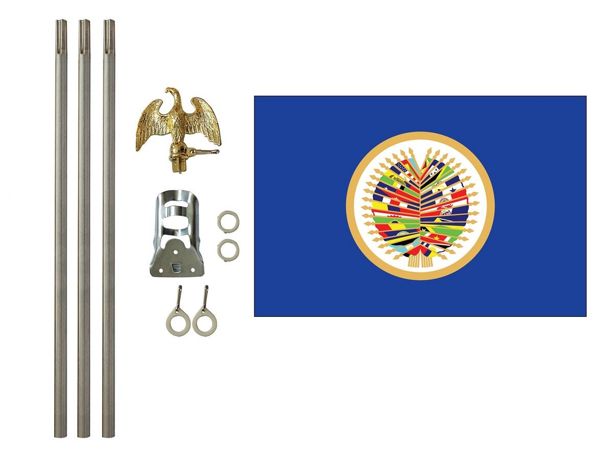 3x5 USA American & Puerto Rico Flag & 2 White Pole Kit Sets 3'x5' 