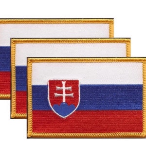 Pack of 3 Slovakia Patches 3.50" x 2.25", Three International Embroidered Iron On or Sew On Flag Patch Emblems