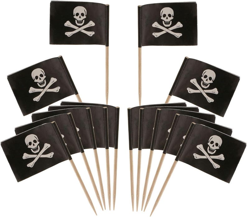 Jolly Roger Pirate Cupcake Flags, Cocktail Picks (100 Count) image 1