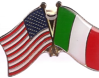 Pack of 3 Italy and USA Crossed Double Flag Lapel Pins, International Friendship Enamel Tie and Hat Badges