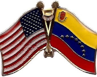 Pack of 3 Venezuela and USA Crossed Double Flag Lapel Pins, International Friendship Enamel Tie and Hat Badges