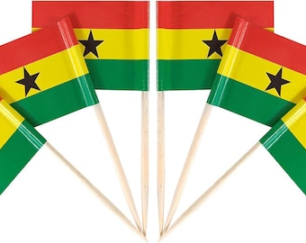 Adornos para cupcakes con la bandera de Ghana, palillos para cócteles (paquete de 100)