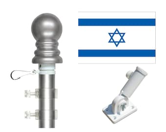 Israel 3'x5' Flag and Spinner Flagpole Set; Includes Flag, 6' Spinner Pole and Heavy Duty Bracket Bracket
